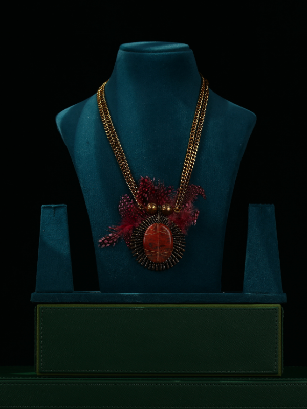 Unique Feathered Style Large Pendant Necklace