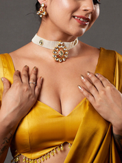 Classic Gold Plated Kundan Moissanite Choker Necklace