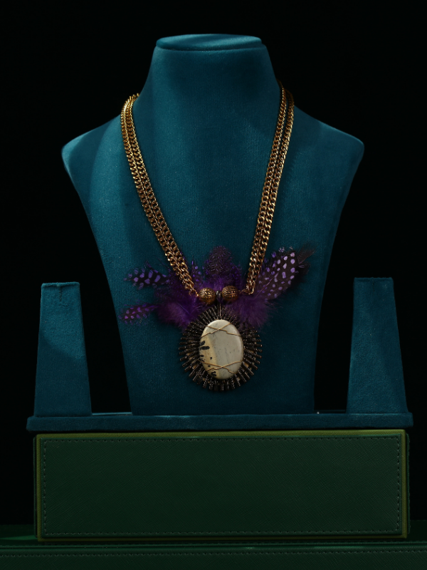 Unique Feathered Style Large Pendant Necklace