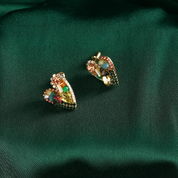 Multi Color Glass Beads Heart Stud Earrings