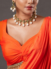 Gold Toned & White CZ Crystal & Pearl Embellished Choker Necklace