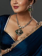 Micro Gold Finish Kundan with Emerald Green Stone Necklace