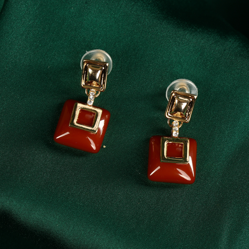 Square Italian Red Coral Earring