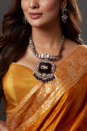 Victorian Royal Purple Stone with Elephant Embellished Kundan Necklace