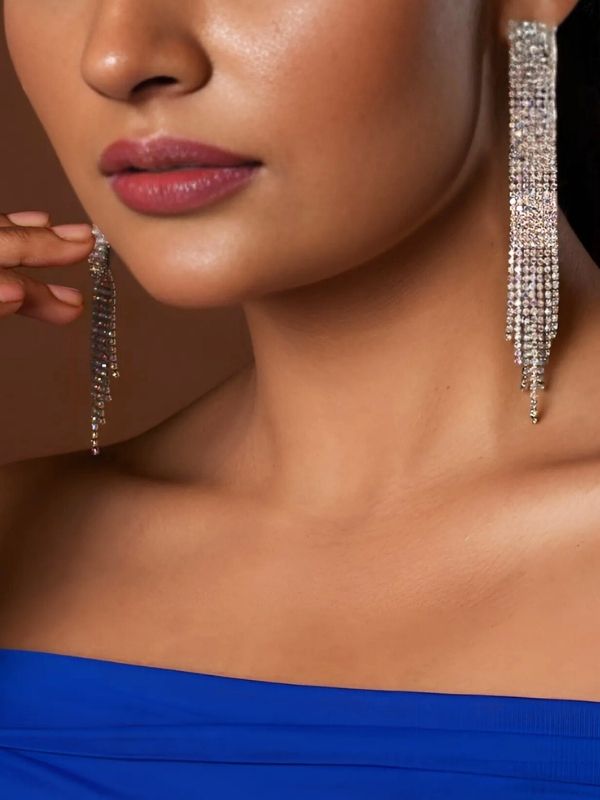 Long Diamond Studded Party Wear Earring