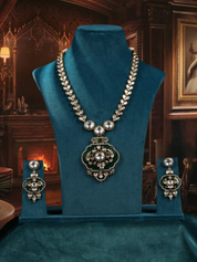 Micro Gold Finish Kundan with Emerald Green Stone Necklace