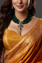 Emerald Green Rhodium Finish Zircon Mala Necklace