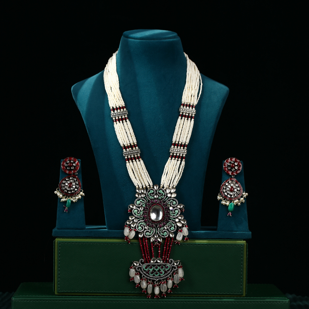 Beaded Bib Necklace with Gemstone