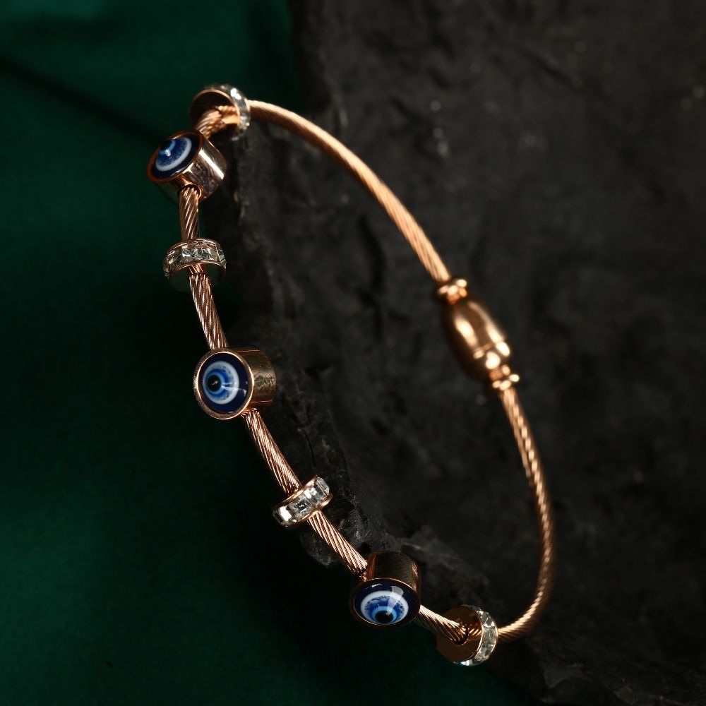 Rose Gold-Plated Stone-Studded Evil-Eye Pendant with Chain