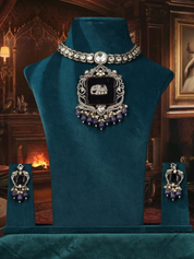 Victorian Royal Purple Stone with Elephant Embellished Kundan Necklace