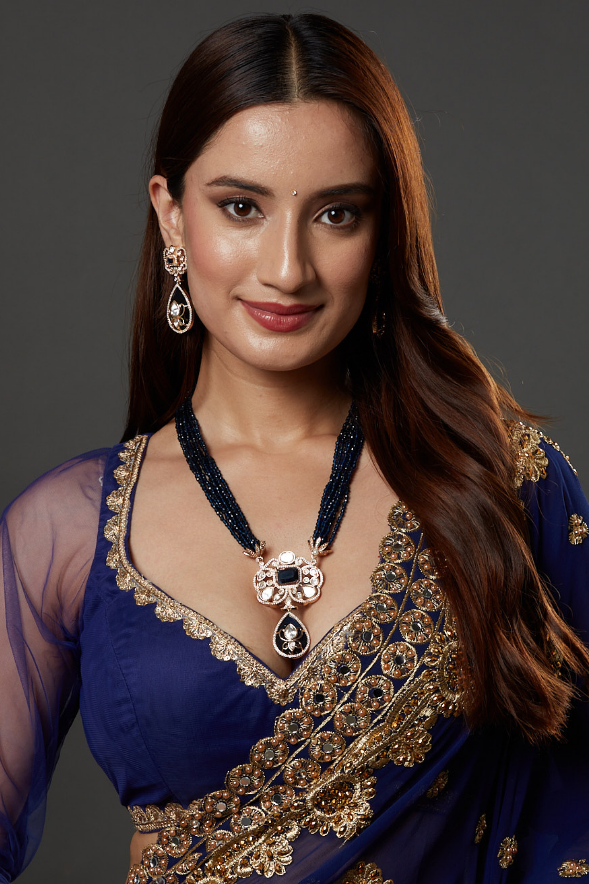 Royal Blue Kundan Studded & Gold Plated Meenakari Necklace