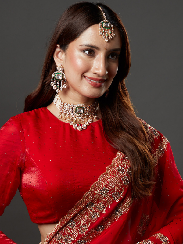 Gold Plated Kundan  Studded Necklace Set