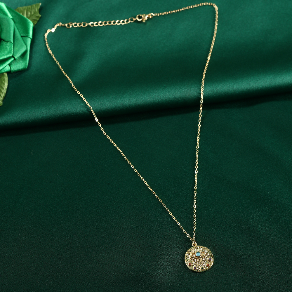 Gold Pendant with Evil Eye engraved Necklace