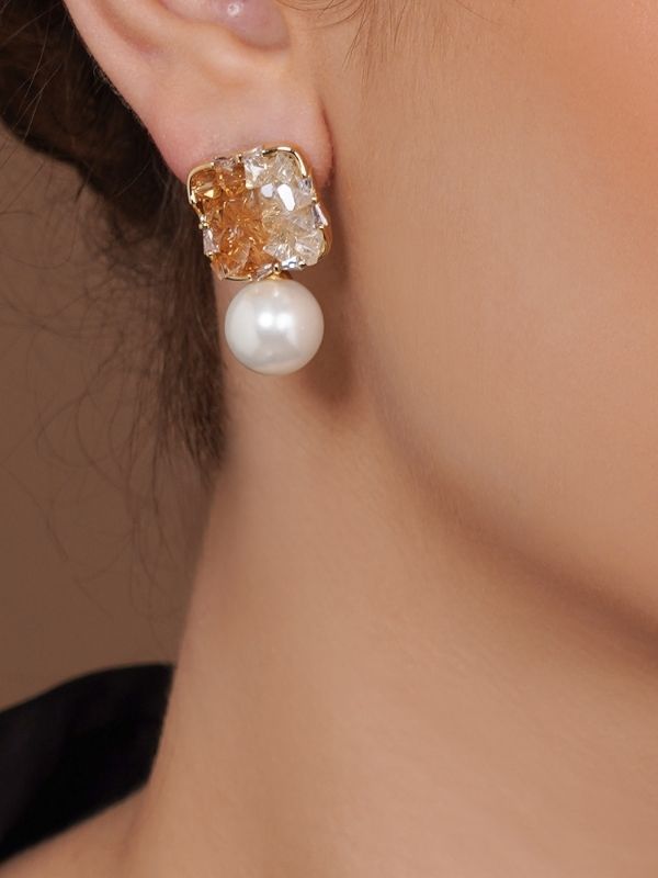 Designer Crystal Stud with Drop Pearl Earring