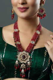 Ruby Pendant with Meenakari & Polki Multi Layered Necklace