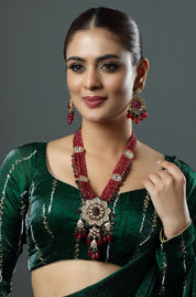 Ruby Pendant with Meenakari & Polki Multi Layered Necklace