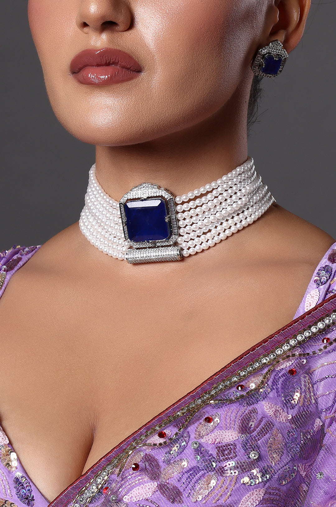 Regal Blue Sapphire & Pearl Choker