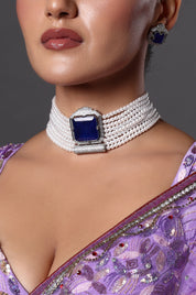 Regal Blue Sapphire & Pearl Choker