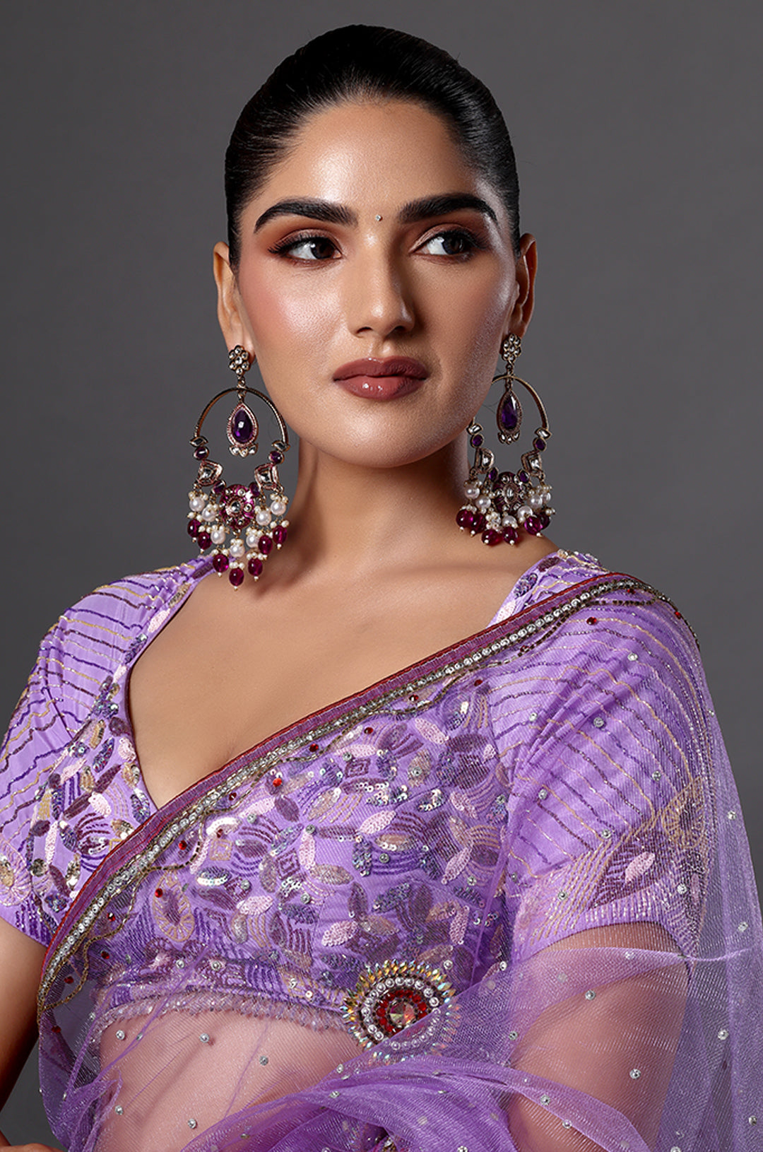 Royal Amethyst & Pearl Chandbali Earrings