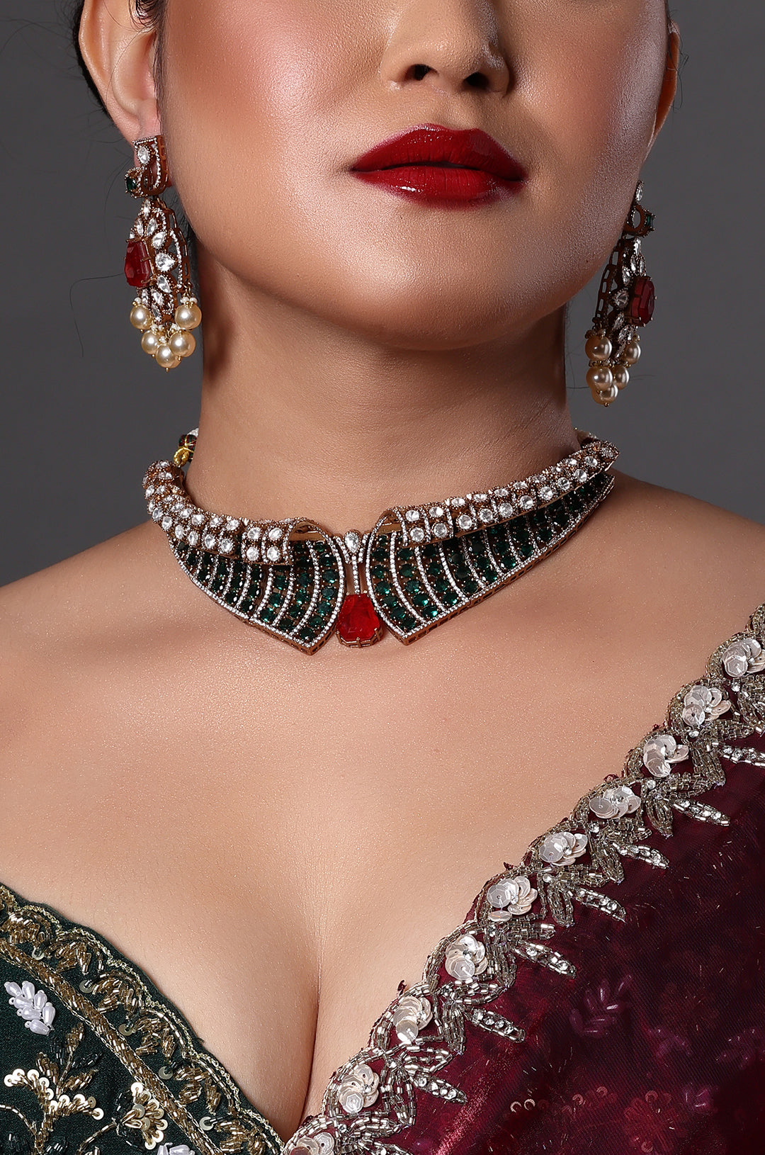Luxurious Ruby Center Choker Necklace