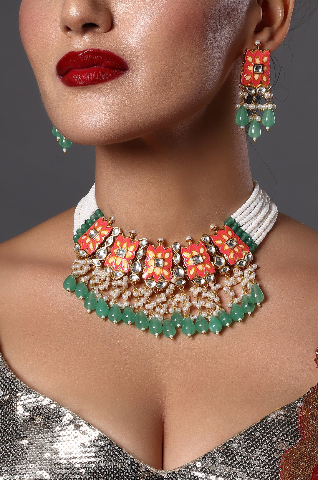 Bold Red Gemstone Choker with Modern Detailing