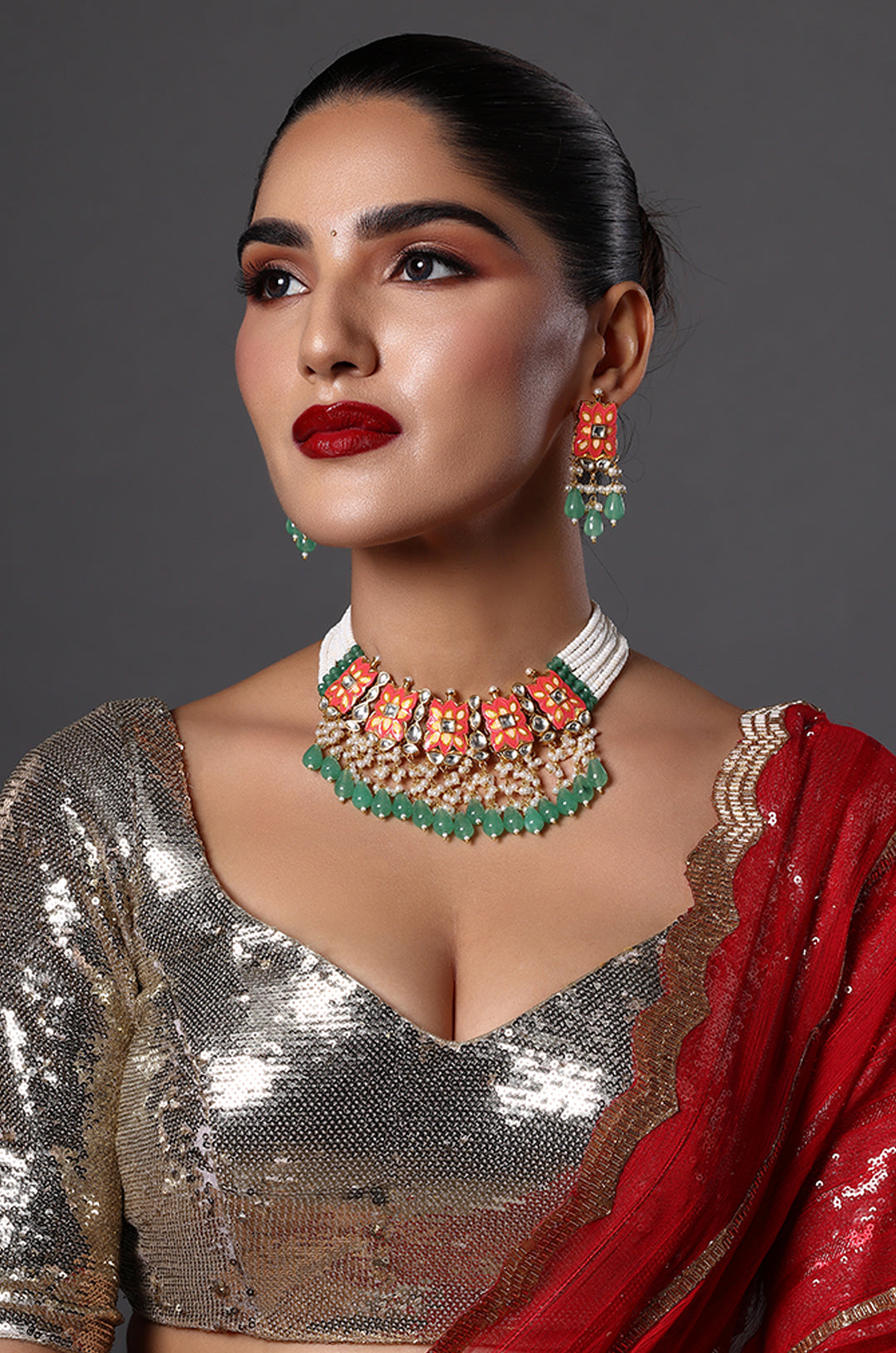 Bold Red Gemstone Choker with Modern Detailing