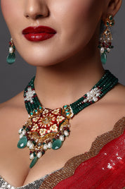 Antique Kundan Choker with Red Bead Drops