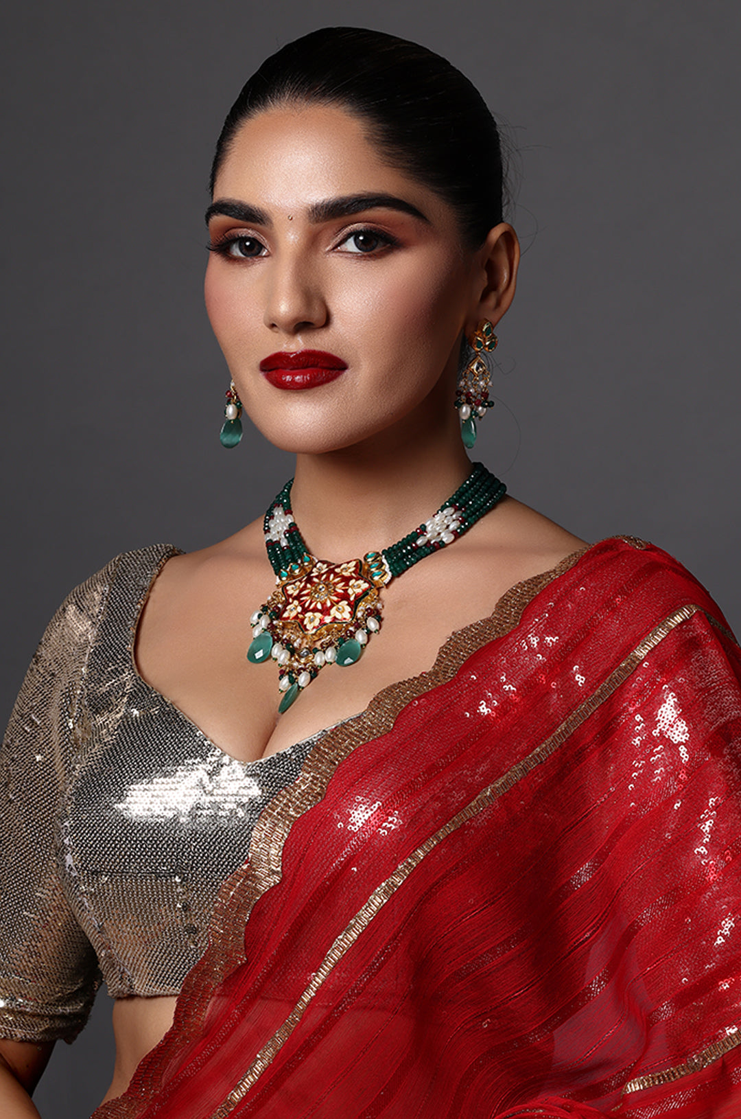 Antique Kundan Choker with Red Bead Drops