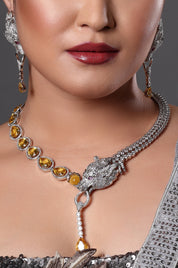 Diamond Leopard Motif Statement Necklace