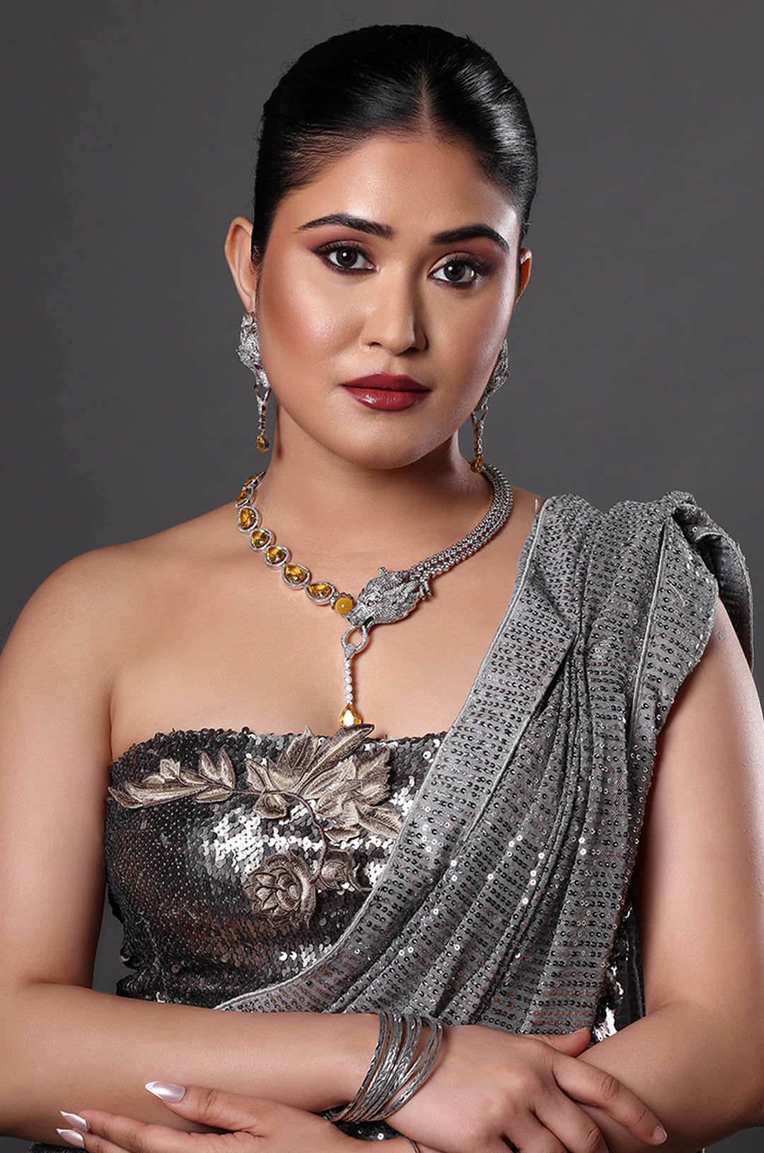 Diamond Leopard Motif Statement Necklace