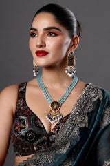Aqua Beaded Necklace with Pearl Drops