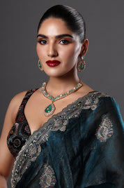 Emerald Teardrop Pendant Necklace Set