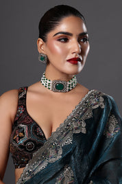 Green Stone & Pearl Choker Necklace