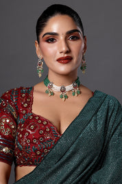 Green Beaded Choker with Kundan Motifs