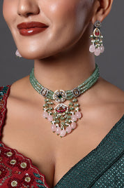 Pastel Green Choker with Pink Stone Drops
