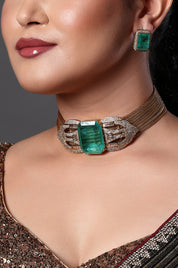 Emerald Statement Choker with Diamond Finish