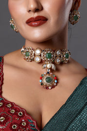 Multicolor Kundan Choker with Pendant Drop