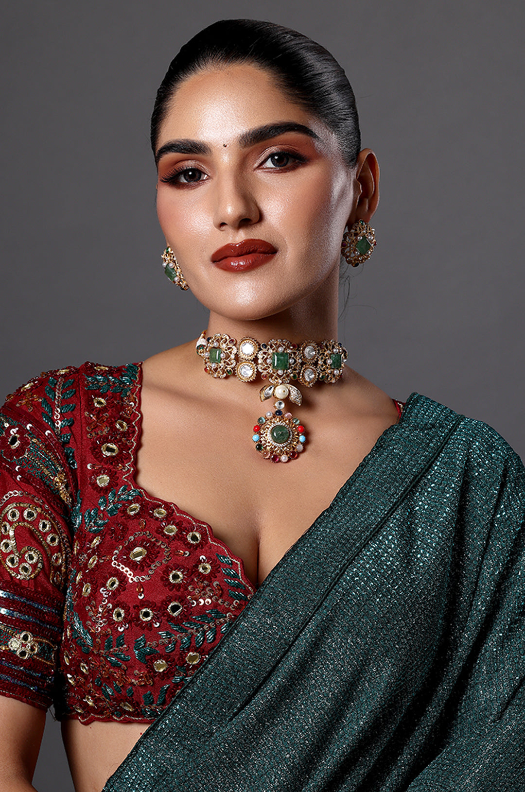 Multicolor Kundan Choker with Pendant Drop