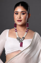 Ruby & Pearl Long Necklace with Statement Tassel