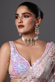 Pearl & Pink Stone Kundan Choker Set