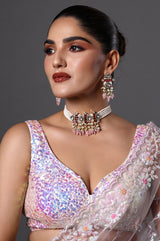Pearl & Pink Stone Kundan Choker Set