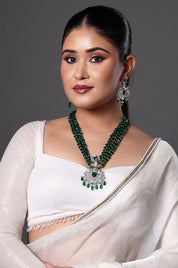 Emerald Green Beaded Necklace with Diamond Pendant