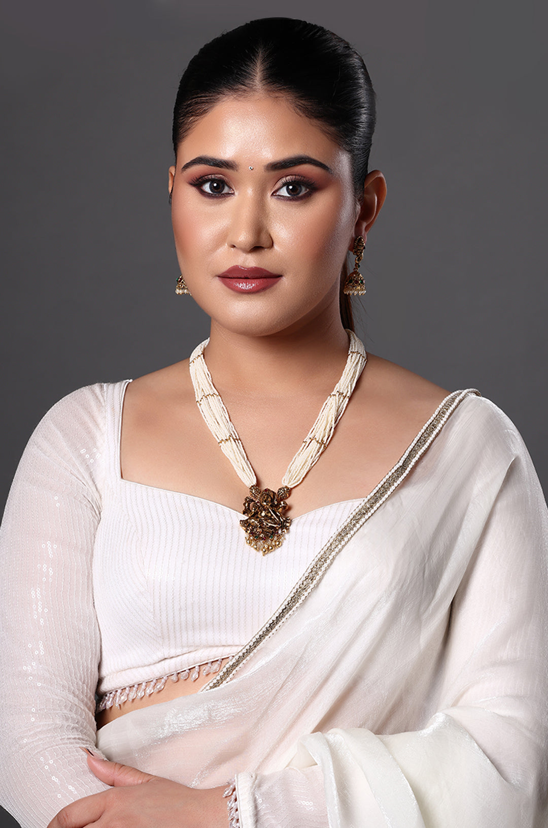 Traditional Pearl Necklace with Antique Temple Pendant