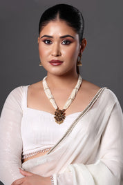 Traditional Pearl Necklace with Antique Temple Pendant