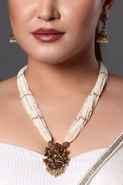 Traditional Pearl Necklace with Antique Temple Pendant