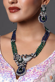 Blue & Green Gemstone Statement Necklace Set