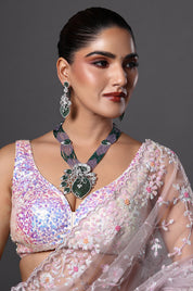 Lavender & Emerald Beaded Necklace with Diamond Motif