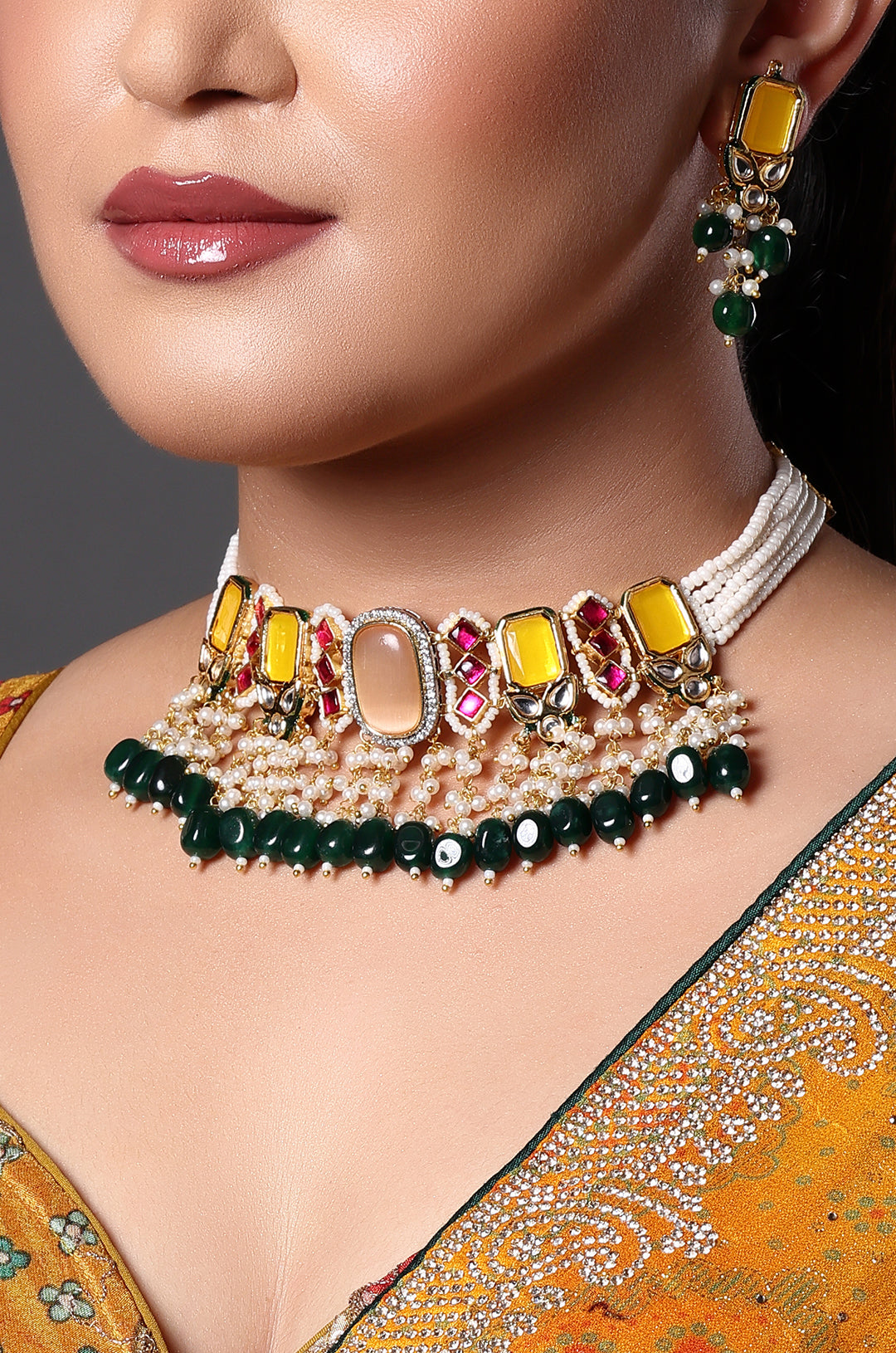 Regal Laakh & Pearl Choker Necklace Set
