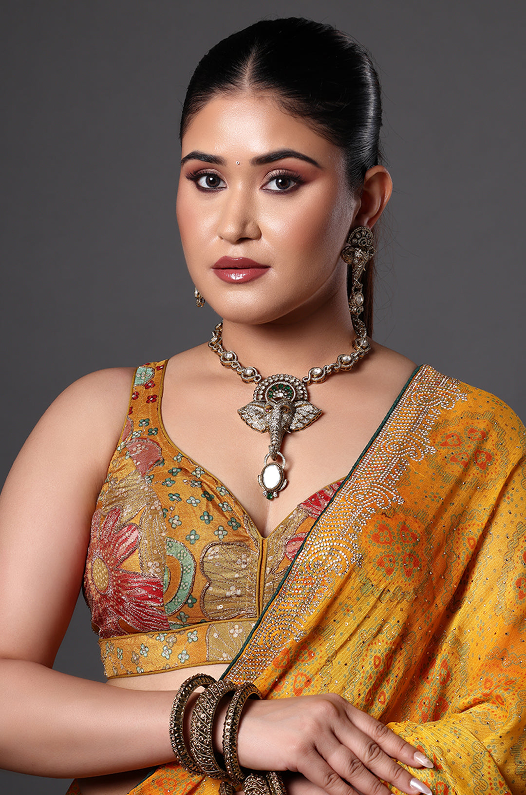 Royal Ganesha Motif Statement Necklace Set