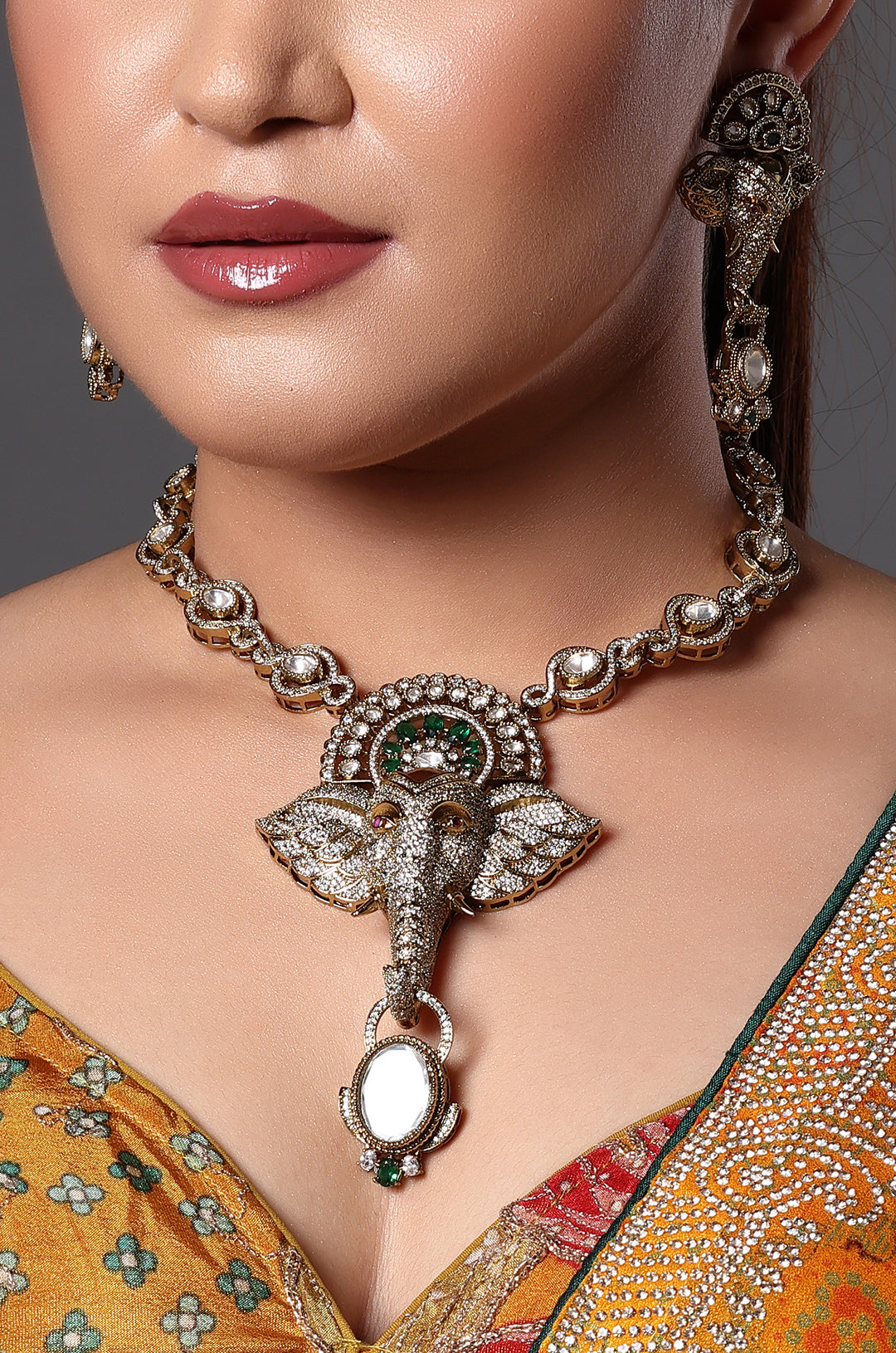Royal Ganesha Motif Statement Necklace Set